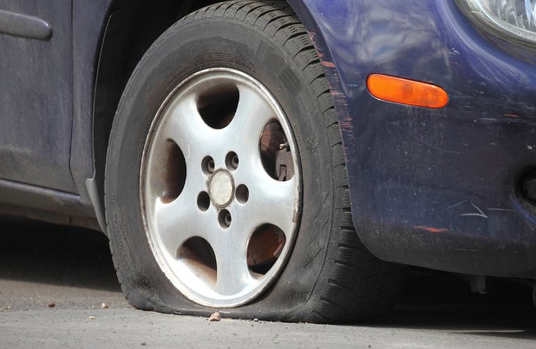 A flat tire on a road